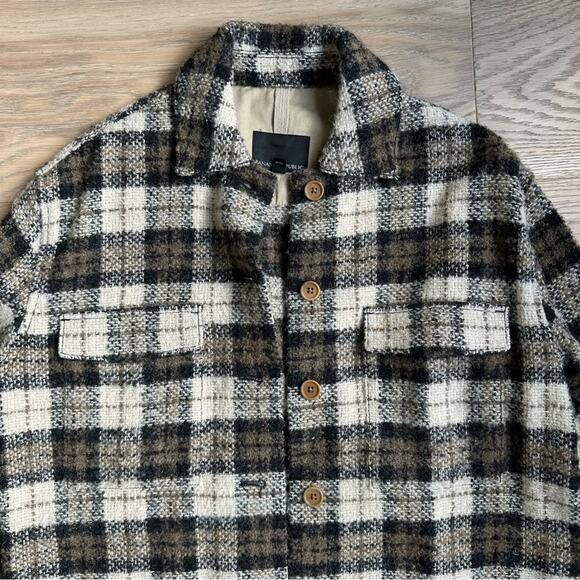 Banana Republic Oversized Italian Bouclé Shirt Jacket Camel Plaid XS - Picture 3 of 8